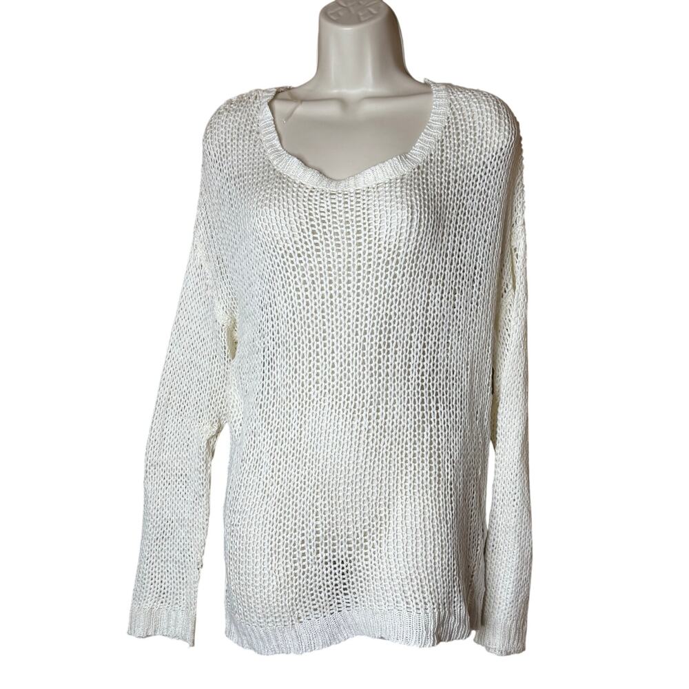 POL Cream Open Weave Loose Knit Sweater L